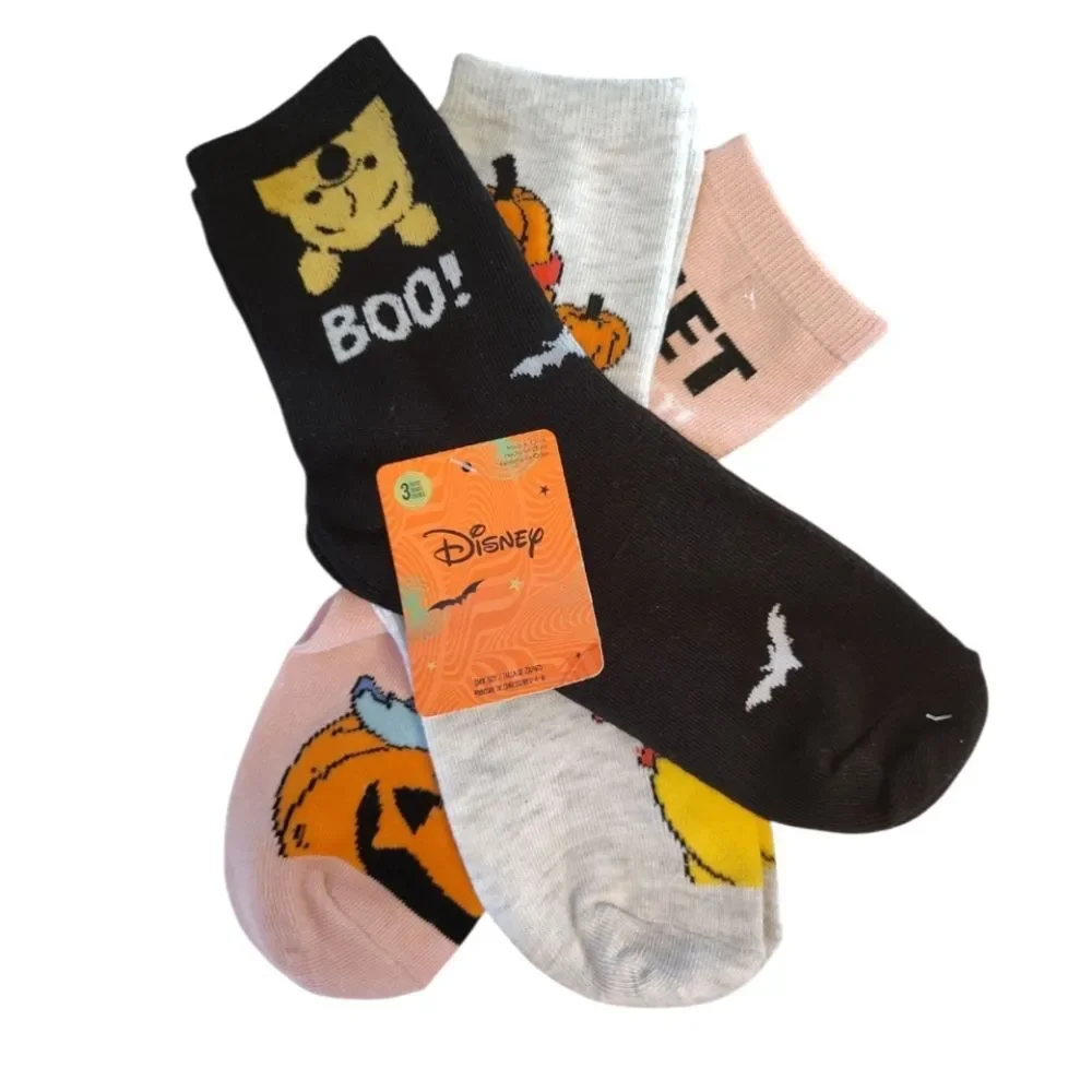 Disney Winnie The‎ Pooh Halloween 3 Pack Crew Socks NWT